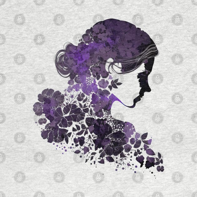 Silhouette of Woman with Purple Flowers by daniel4510